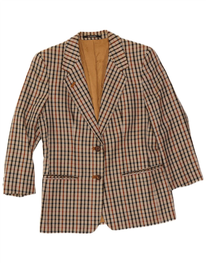 DAKS Dame 2 Button Blazer Jacket UK 14 Medium Beige Check
