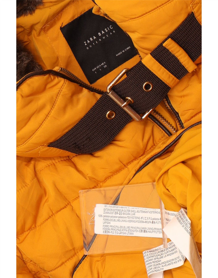 Zara Dame Hætte Polstret Jakke UK 16 Stor Gul Polyester
