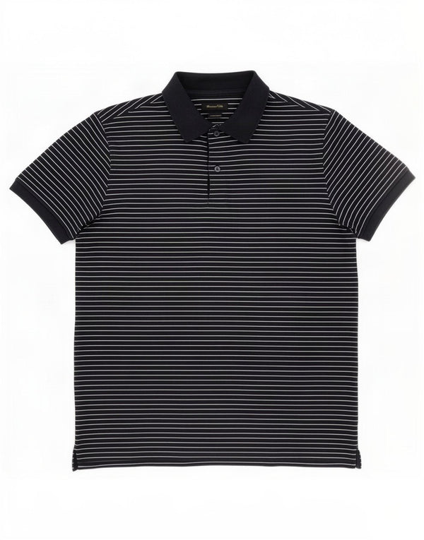 Massimo Dutti Herre Regular Fit Polo Shirt Stor marineblå stribet bomuld