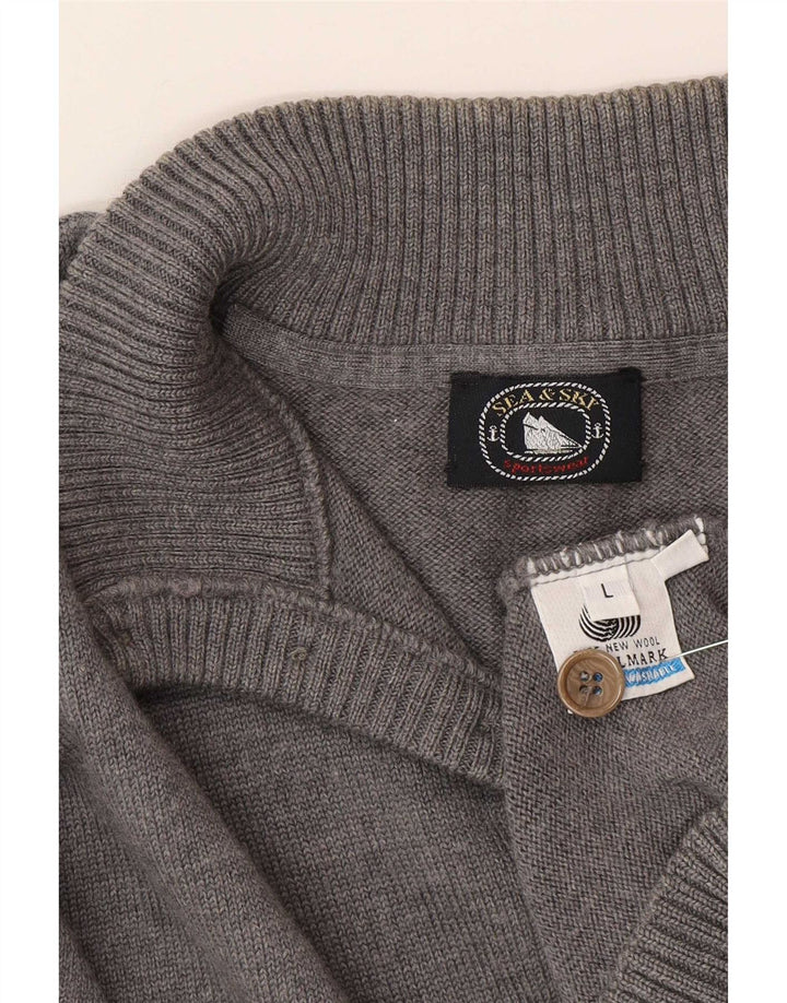 Sea & Sky Herre Button Neck Jumper Sweater Stor Grå Uld