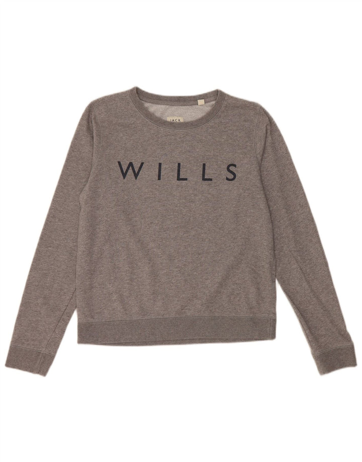 JACK WILLS Dame Grafisk Sweatshirt Jumper UK 10 Lille Grå Bomuld