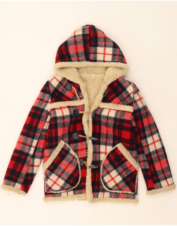 SIMONE Sherpa Duffeljakke med hætte til piger 9-10 år rød ternet