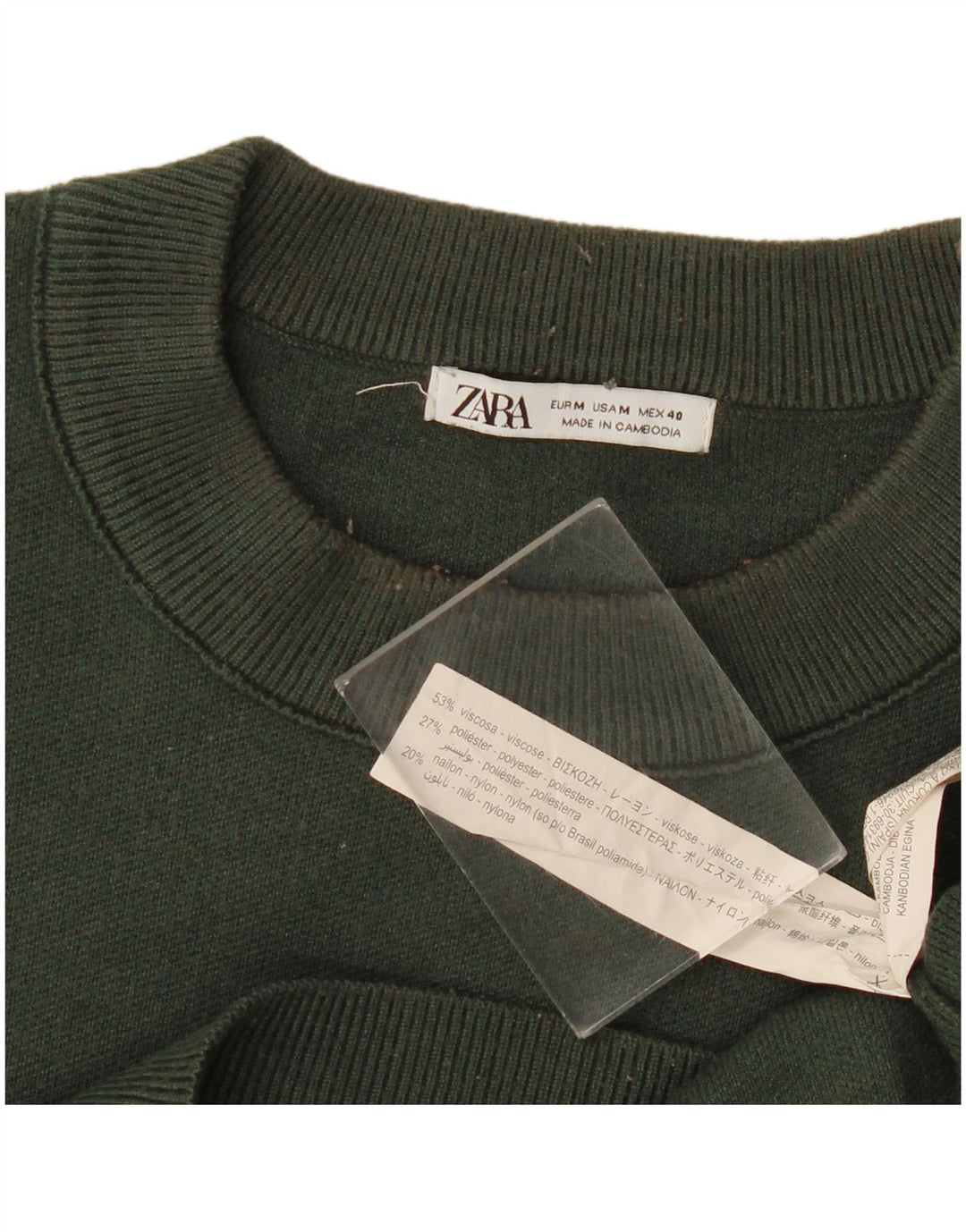 Zara Herre sweater med rund hals, mellemgrøn viskose