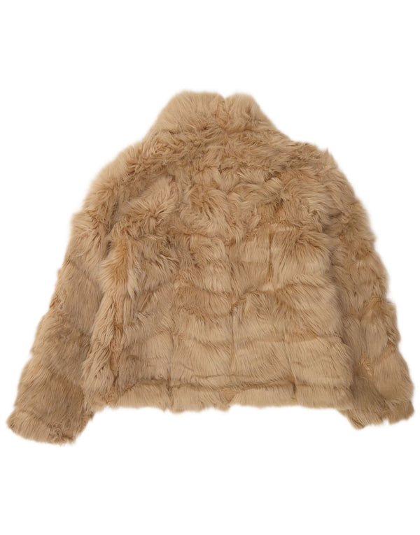 Zara Womens Open Faux Fur Jacket UK 16 Large Beige Modacryl