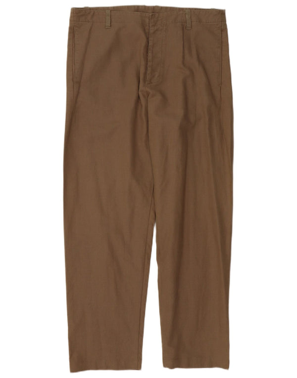 Benetton Mens Straight Chino Trousers IT 50 Large W36 L30 Brown Linen
