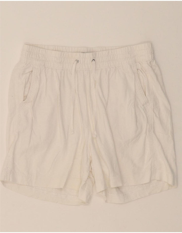 MARKS & SPENCER Womens Sport Shorts UK 10 Small  White Linen Vintage Marks & Spencer and Second-Hand Marks & Spencer from Messina Hembry 