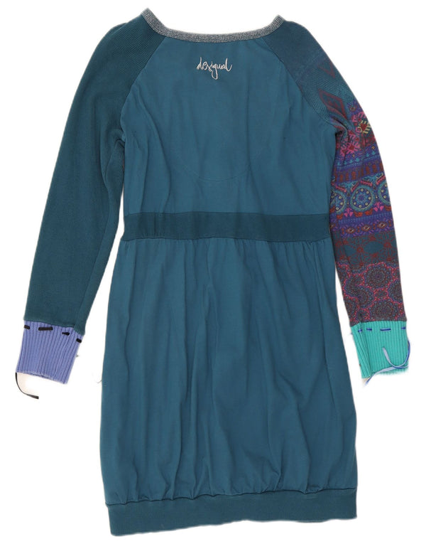 Desigual Dame Grafisk Langærmet Jumper Kjole UK 20 2XL Blue Floral