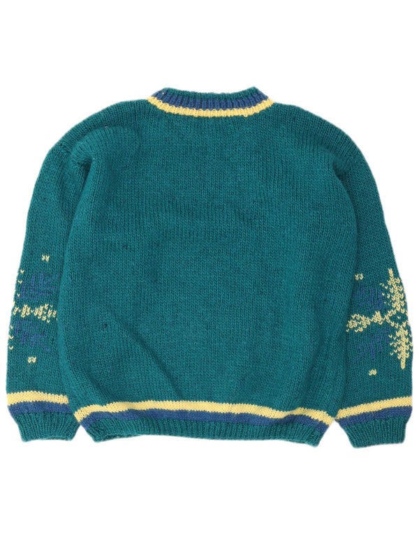 Vintage Dame Oversized Boat Neck Jumper Sweater UK 18 XL Green Fair Isle