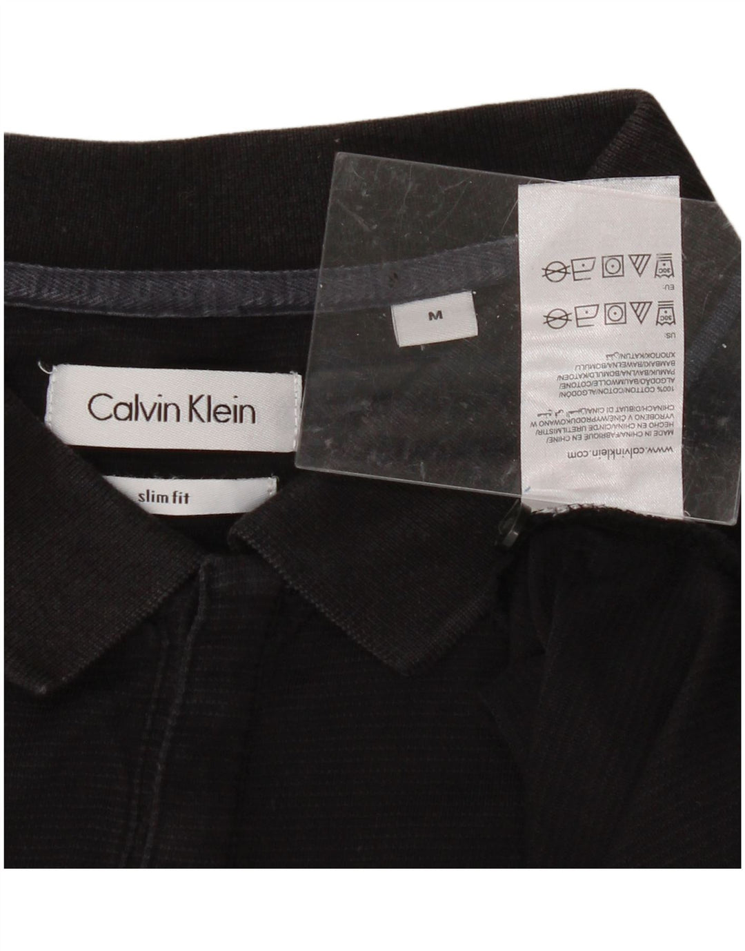 CALVIN KLEIN Mens Slim Fit Polo Shirt Medium Black Cotton