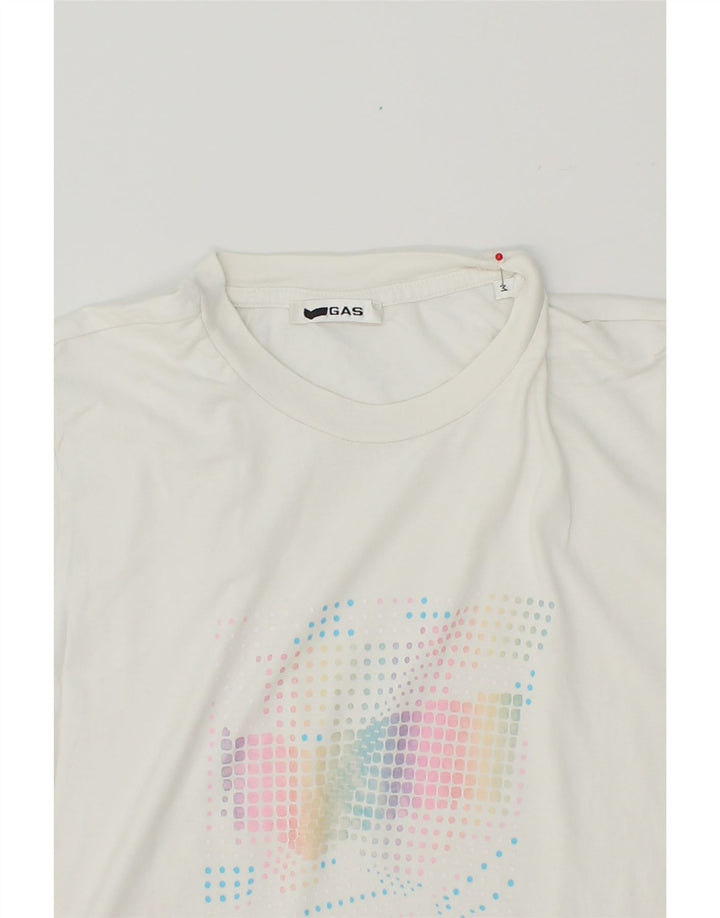 GAS Womens Graphic T-Shirt Top UK 12 Medium White Cotton Vintage Gas and Second-Hand Gas from Messina Hembry 