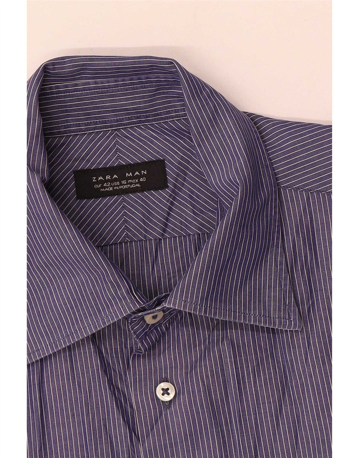 Zara Herreskjorte EU 42 Large Navy Blue Pinstripe