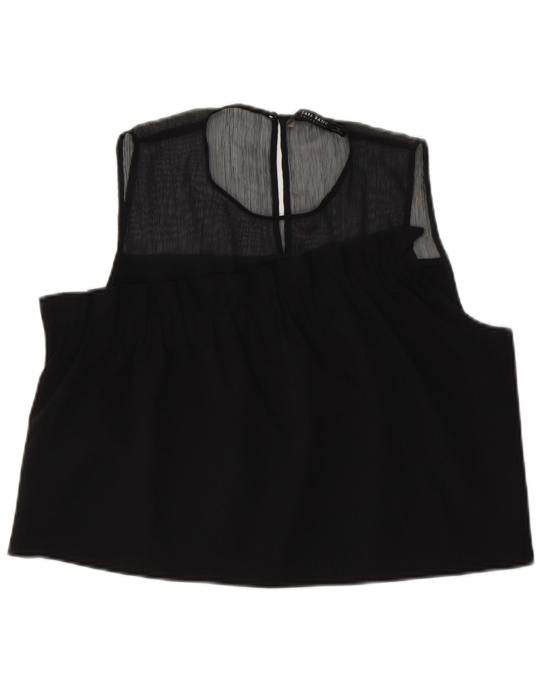 Zara Womens Crop ærmeløs bluse Top UK 14 Large Black