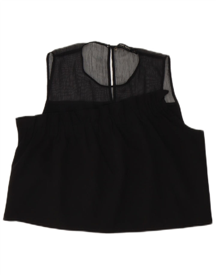 Zara Womens Crop ærmeløs bluse Top UK 14 Large Black