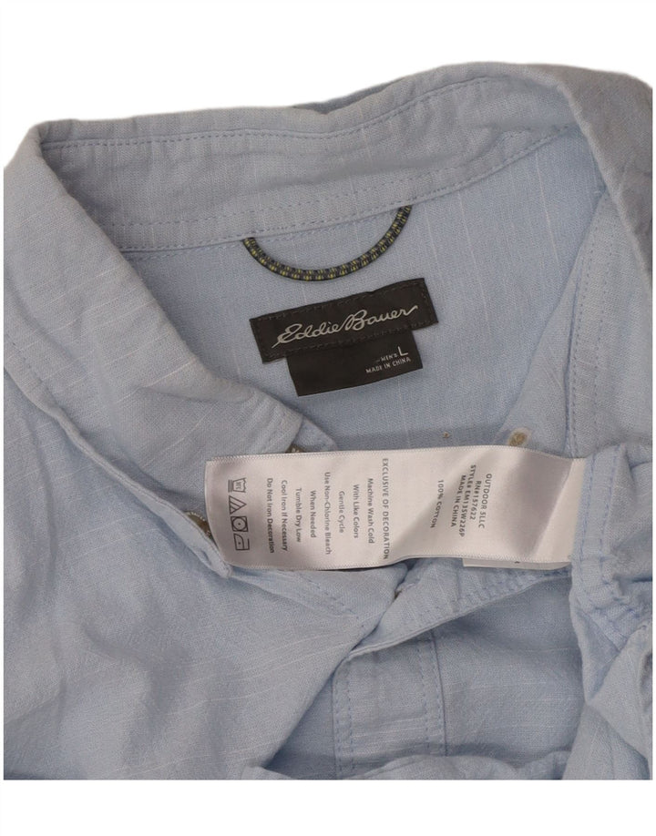 EDDIE BAUER Mens Short Sleeve Shirt Large Blue Cotton