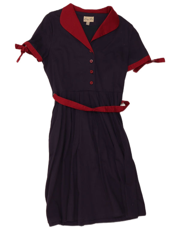 Lindy bop Dame A-Line Kjole UK 14 Large Navy Blue Cotton