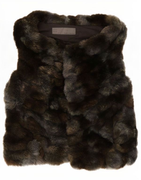 Zara Womens Faux Fur Gilet UK 10 Small Grey Tie Dye