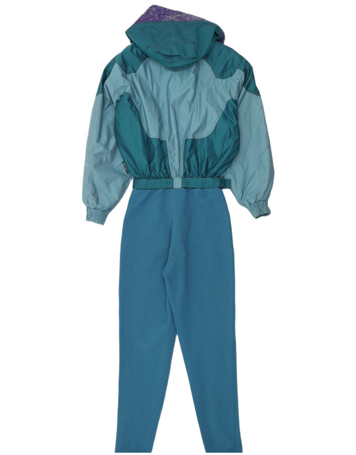 Vintage skijumpsuit til kvinder med hætte EU 38 Medium Blue Colourblock