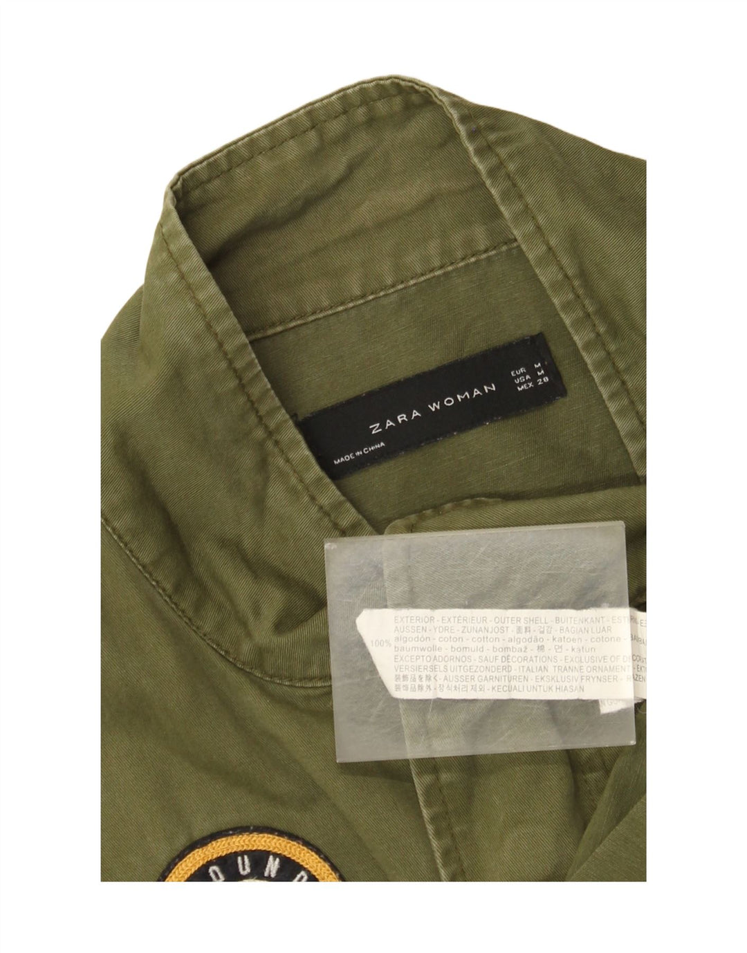 Zara Womens Grafisk Oversized Bomber Jacket UK 14 Medium Khaki Cotton