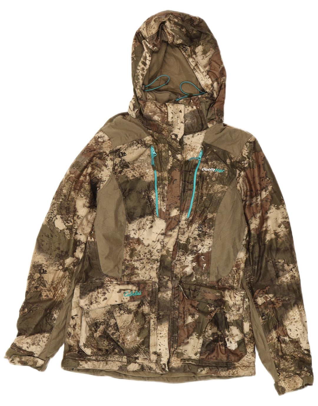 CABELA'S Dame Oversized Windbreaker Jacket UK 6 XS Khaki Camouflage