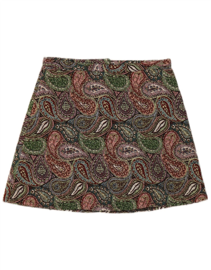 Vintage mininederdel til kvinder W26 lille grøn Paisley