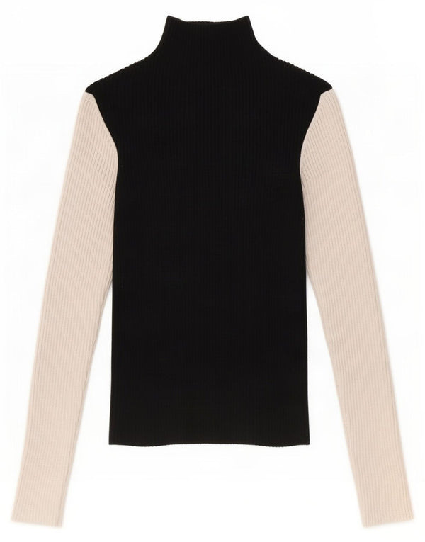 Zara Womens Crop Bluse Top UK 8 Small Black Colourblock Viscose