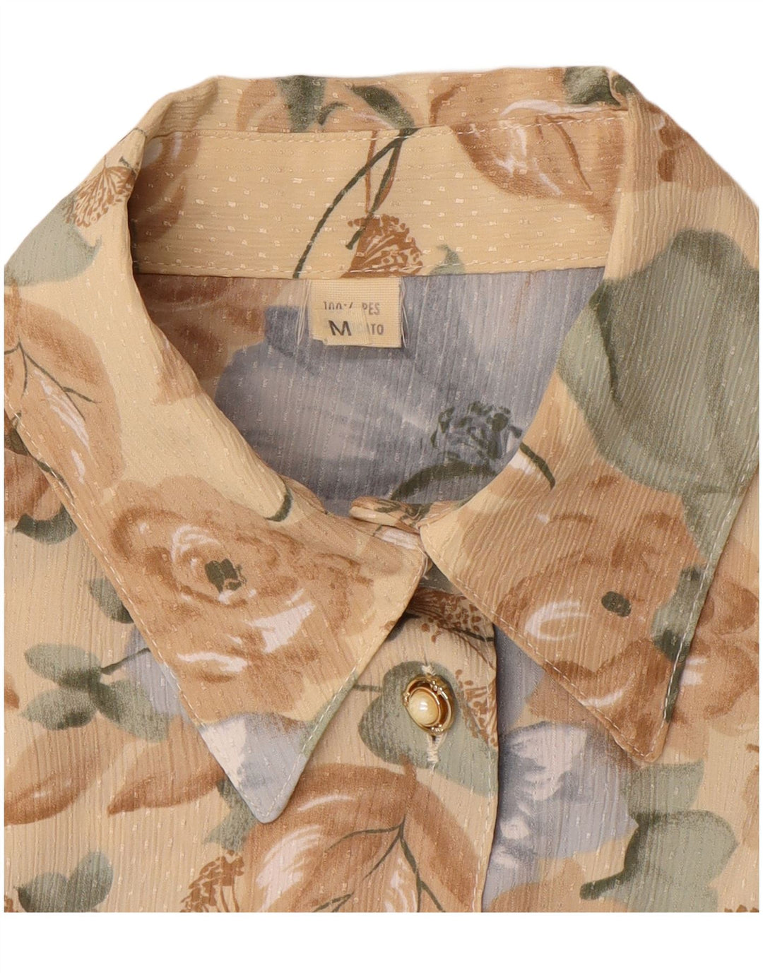 VINTAGE Dame skjortebluse UK 14 Medium Brown Floral Polyester