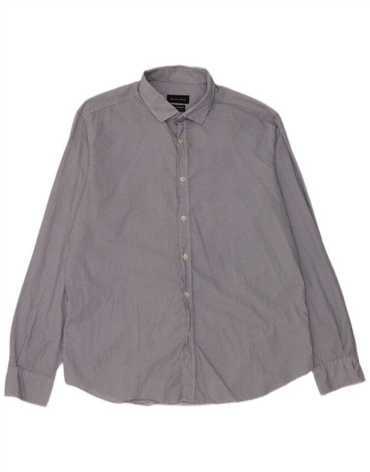 Massimo Dutti dameskjorte 2XL blå ternet bomuld