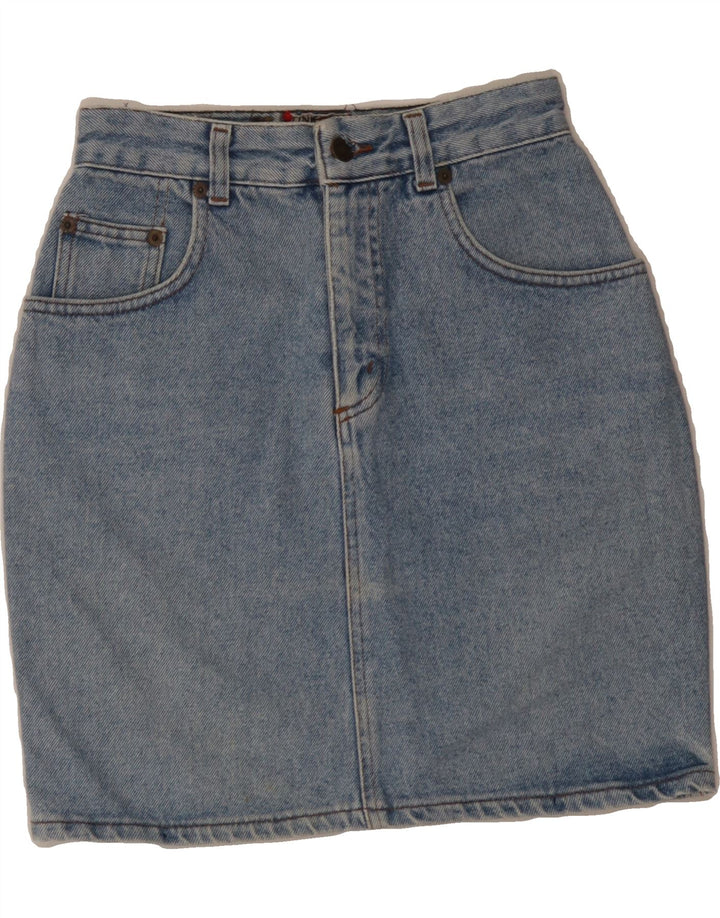 UNIFORM Womens Denim Skirt W24 XS Blue Cotton Vintage Uniform and Second-Hand Uniform from Messina Hembry 