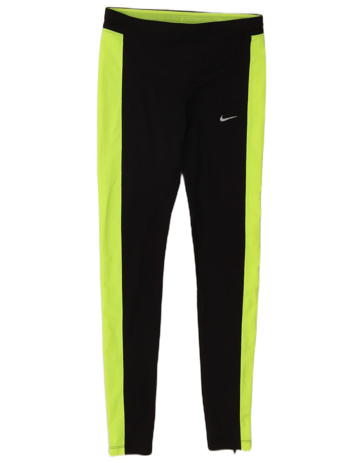 Nike Dame Dri Fit Leggings UK 10 Small Black Colourblock Polyester
