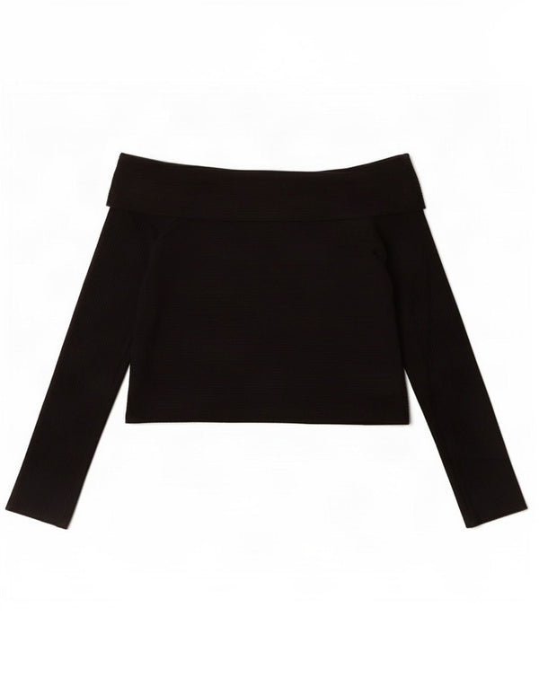 Zara Dame Trafaluc Langærmet Crop Off Shoulder Top UK 12 Medium Black