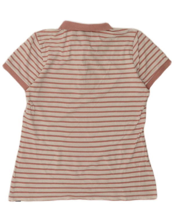SUPERDRY Dame Polo Shirt UK 12 Medium Pink Stribet Bomuld