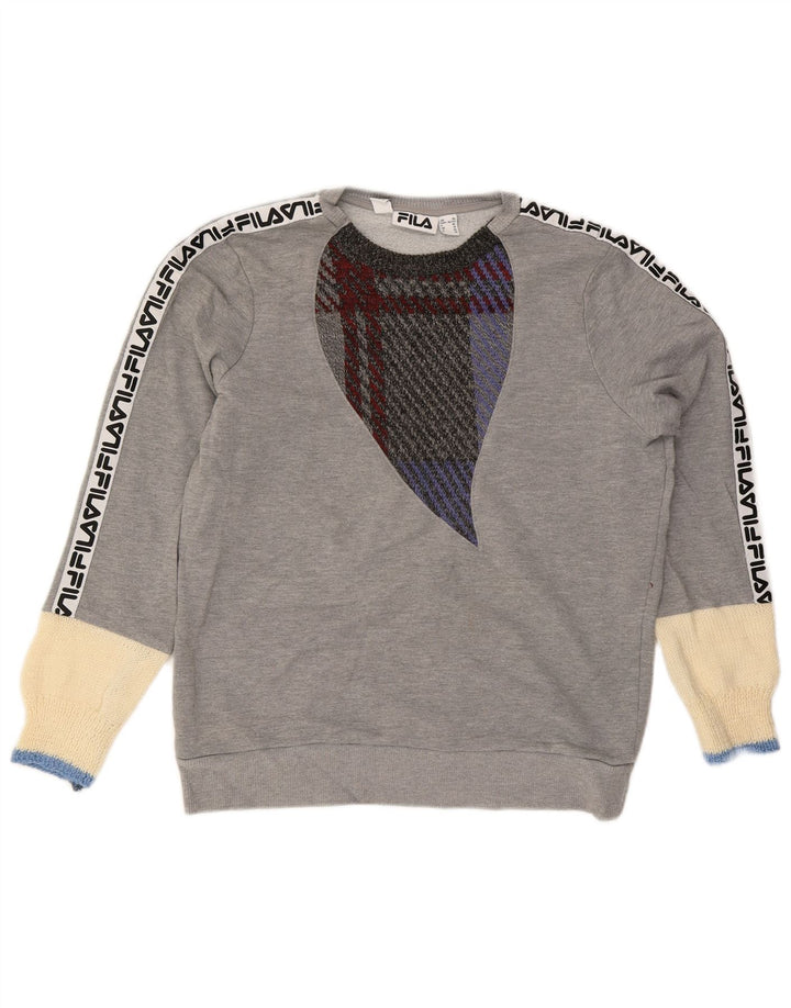 Fila Dame Grafisk Sweatshirt Jumper UK 16 Large Grey Colourblock