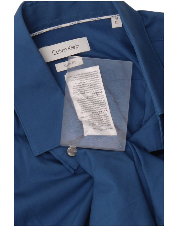 CALVIN KLEIN Herre Slim Fit Skjorte Størrelse 38 15 Medium Blå Bomuld