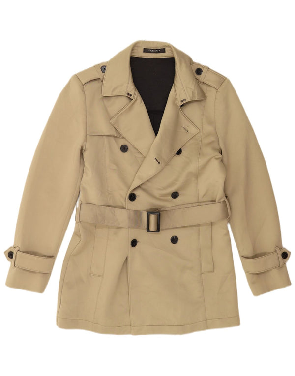 Zara Mens Short Trench Coat UK 38 Medium Beige Polyester