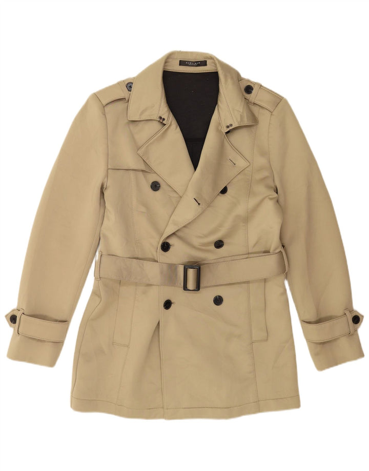 Zara Herre Kort Trench Coat UK 38 Medium Beige Polyester