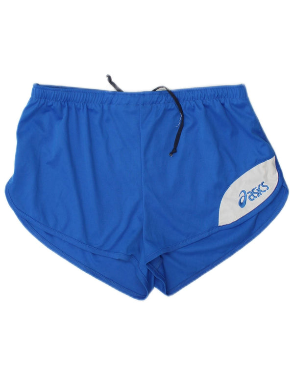 Asics Womens Graphic Sports Shorts UK 14 Medium Blue Colourblock Polyester