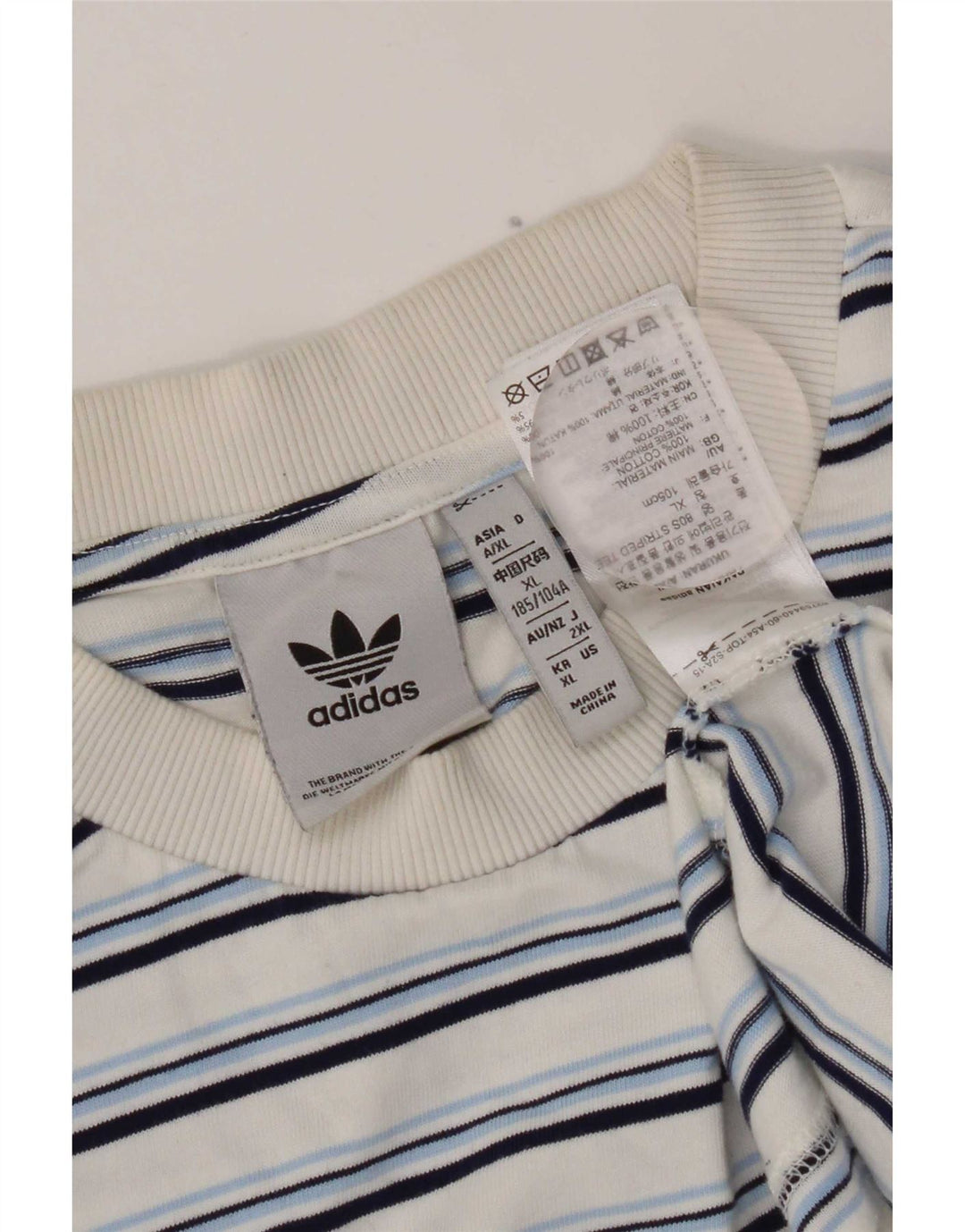 Adidas Herre T-Shirt Top XL Hvidstribet bomuld