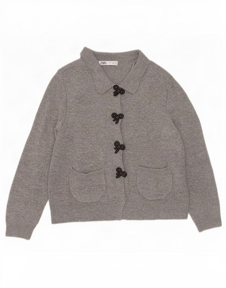Zara Dame Cardigan Sweater UK 14 Stor Grå Polyamid