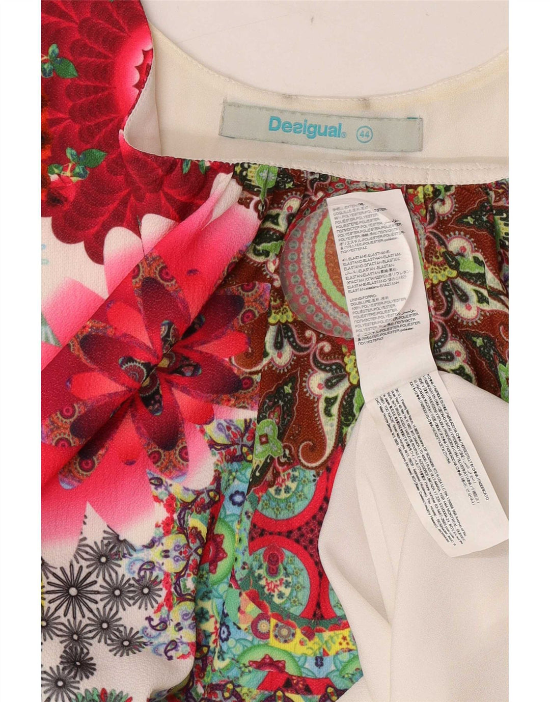 Desigual Dame Ærmeløs Tunika Top EU 44 XL Hvid Floral Polyester