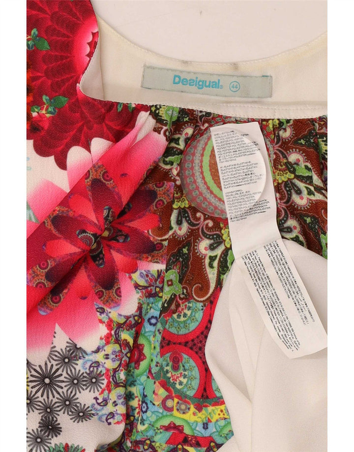 Desigual Dame Ærmeløs Tunika Top EU 44 XL Hvid Floral Polyester