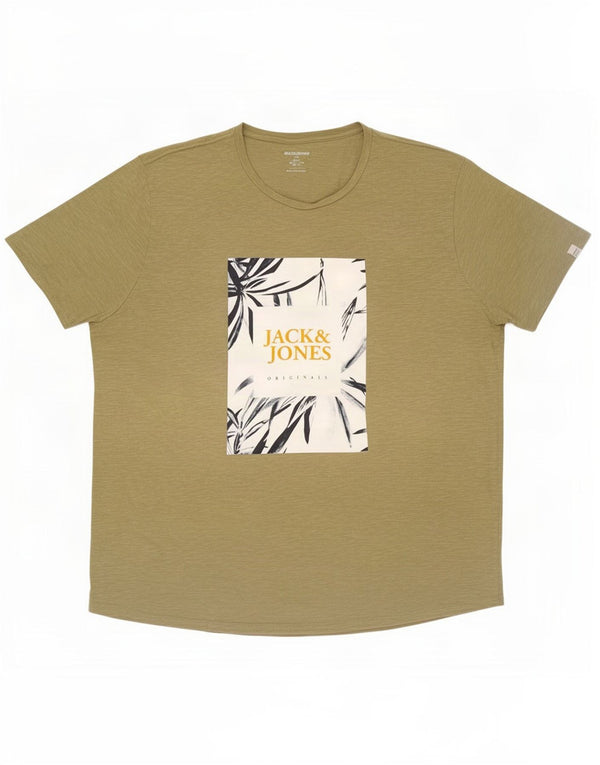 Jack & Jones Mens Graphic T-Shirt Top 3XL Khaki Cotton
