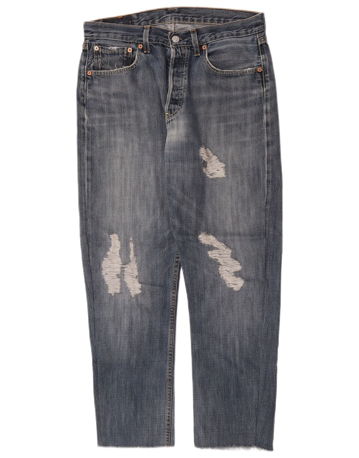 Levi's Herre 501 Distressed Straight Jeans W32 L28 Blå Bomuld