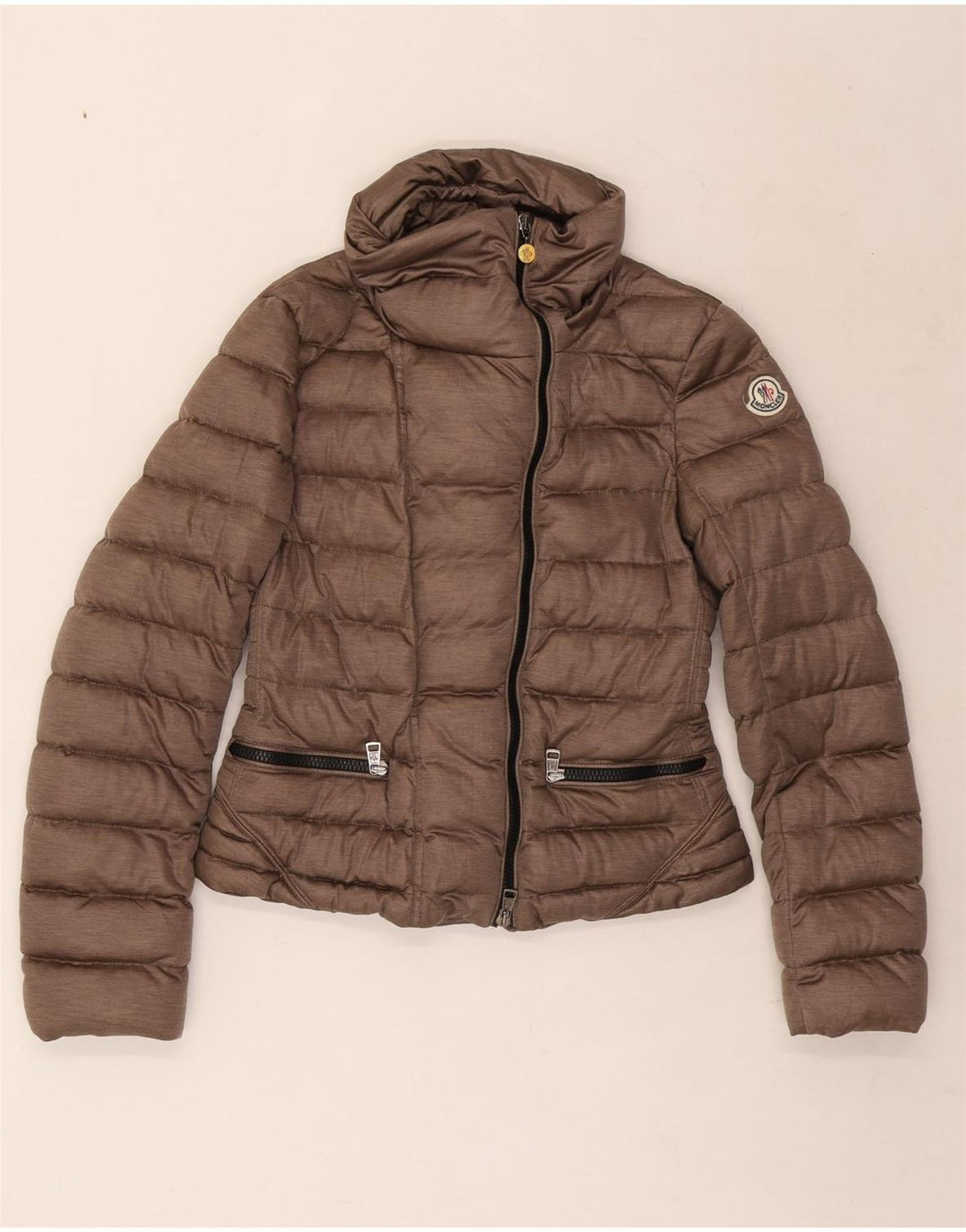 Moncler Dame Polstret Jakke Størrelse 2 Lille Brun Polyester