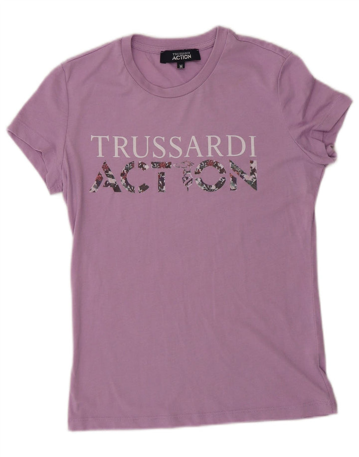 Trussardi Dame Grafisk T-Shirt Top UK 12 Medium Lilla Polyester