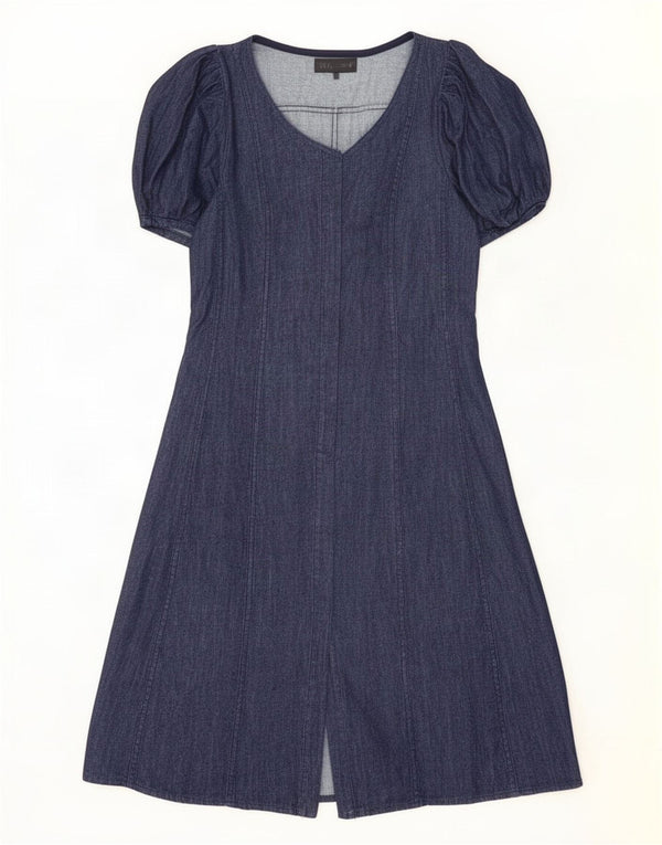 Zara Dame Denim Kjole UK 10 Small Navy Blue Bomuld