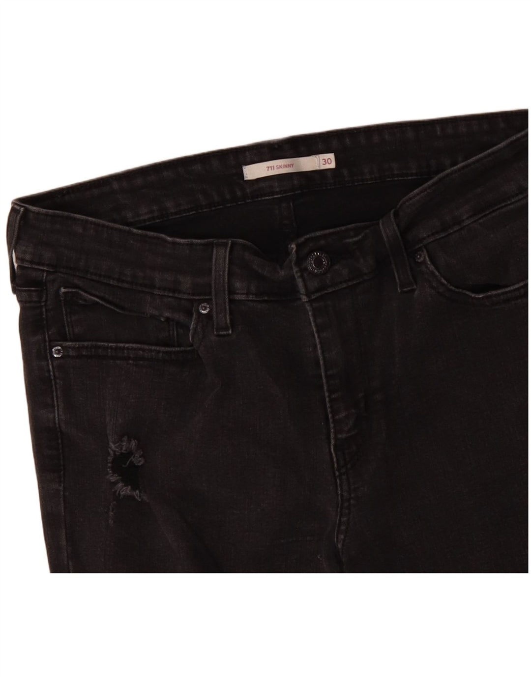LEVI'S Dame 710 Distressed Skinny Jeans W30 L30 sort bomuld