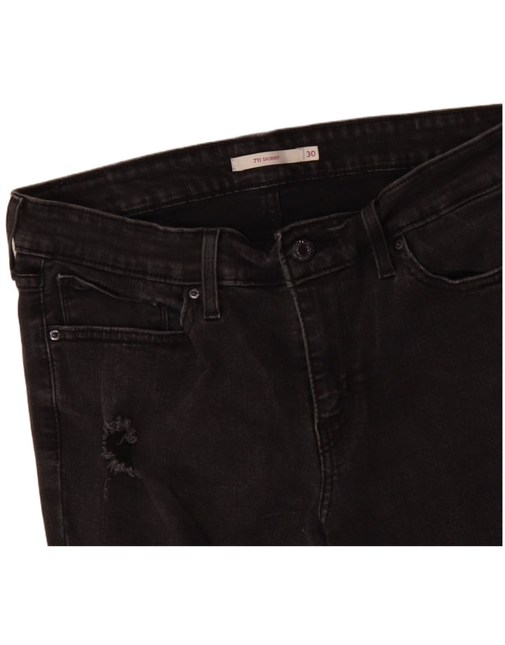 LEVI'S Dame 710 Distressed Skinny Jeans W30 L30 sort bomuld