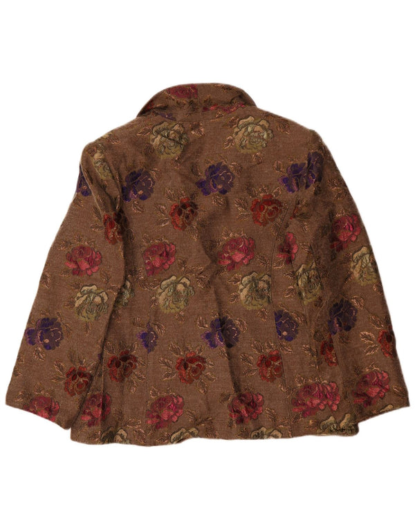 Romano Dame 4 Button Blazer Jacket UK 16 Large Brown Floral Acetate