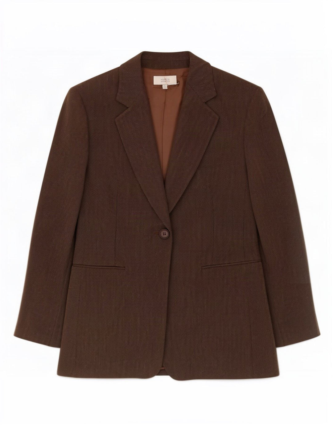 Marks & Spencer Dame 1-knap blazerjakke UK 14 Stor brun viskose