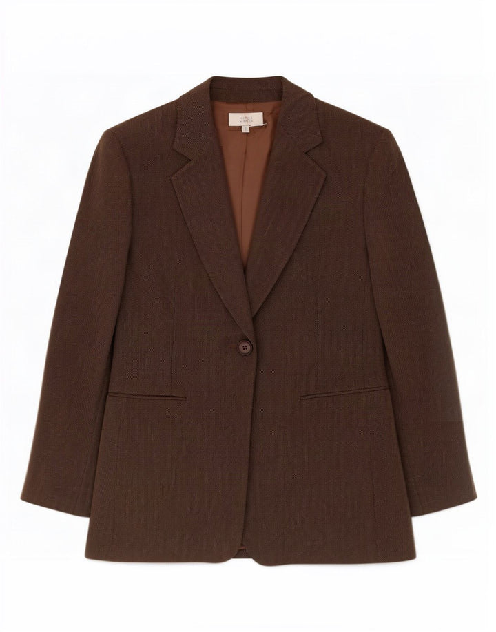 Marks & Spencer Dame 1-knap blazerjakke UK 14 Stor brun viskose
